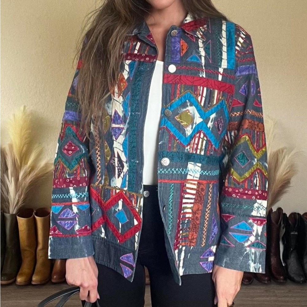 Chico’s Design Vintage denim jacket with patchwork and embroidery